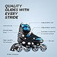 Konex 4 Wheel Inline Skates for Kids | Adjustable PU Wheels, Durable Aluminium Frame & Anti-Shock Support | Comfortable Indoor & Outdoor Skating Shoes (Blue, EU Size 43-45)