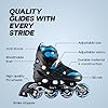 Konex 4 Wheel Inline Skates for Kids | Adjustable PU Wheels, Durable Aluminium Frame & Anti-Shock Support | Comfortable Indoor & Outdoor Skating Shoes (Blue, EU Size 43-45)