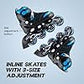 Konex 4 Wheel Inline Skates for Kids | Adjustable PU Wheels, Durable Aluminium Frame & Anti-Shock Support | Comfortable Indoor & Outdoor Skating Shoes (Blue, EU Size 43-45)