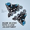 Konex 4 Wheel Inline Skates for Kids | Adjustable PU Wheels, Durable Aluminium Frame & Anti-Shock Support | Comfortable Indoor & Outdoor Skating Shoes (Blue, EU Size 43-45)