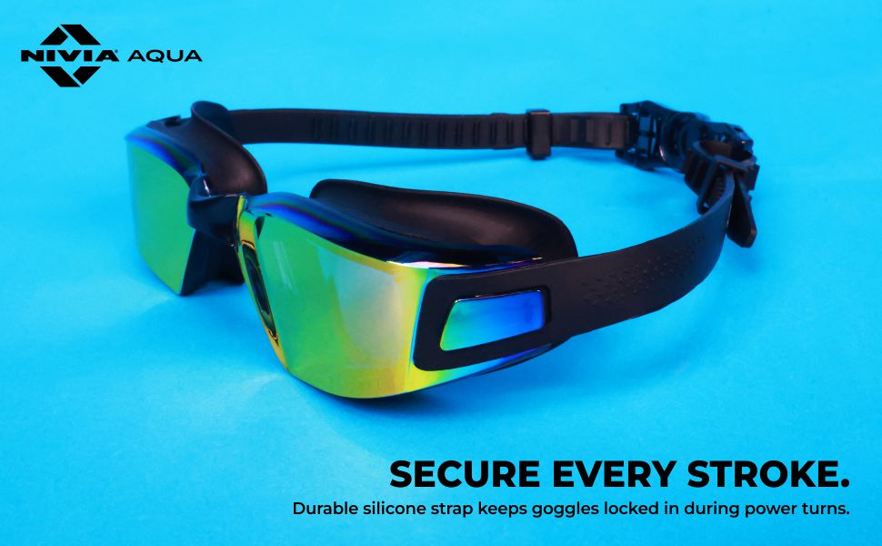 Nivia Viper 2.0 M Swimming Goggles for Adults | Mirror Polycarbonate Lens | Anti-Fog UV Protection | Hydrodynamic Performance Design | Soft Silicone Strap | Professional Training Swim Goggles for Men & Women