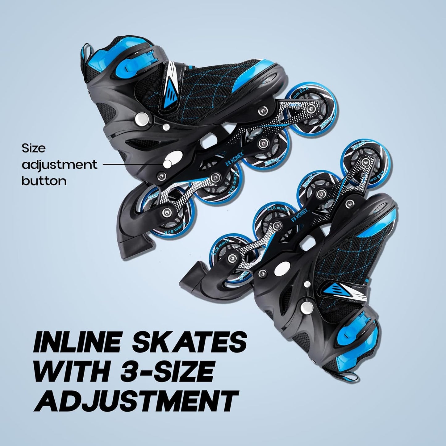Konex 4 Wheel Inline Skates for Kids & Adults - Adjustable ABEC-7 PU Wheel Roller Skates (Blue, EU 43-45)