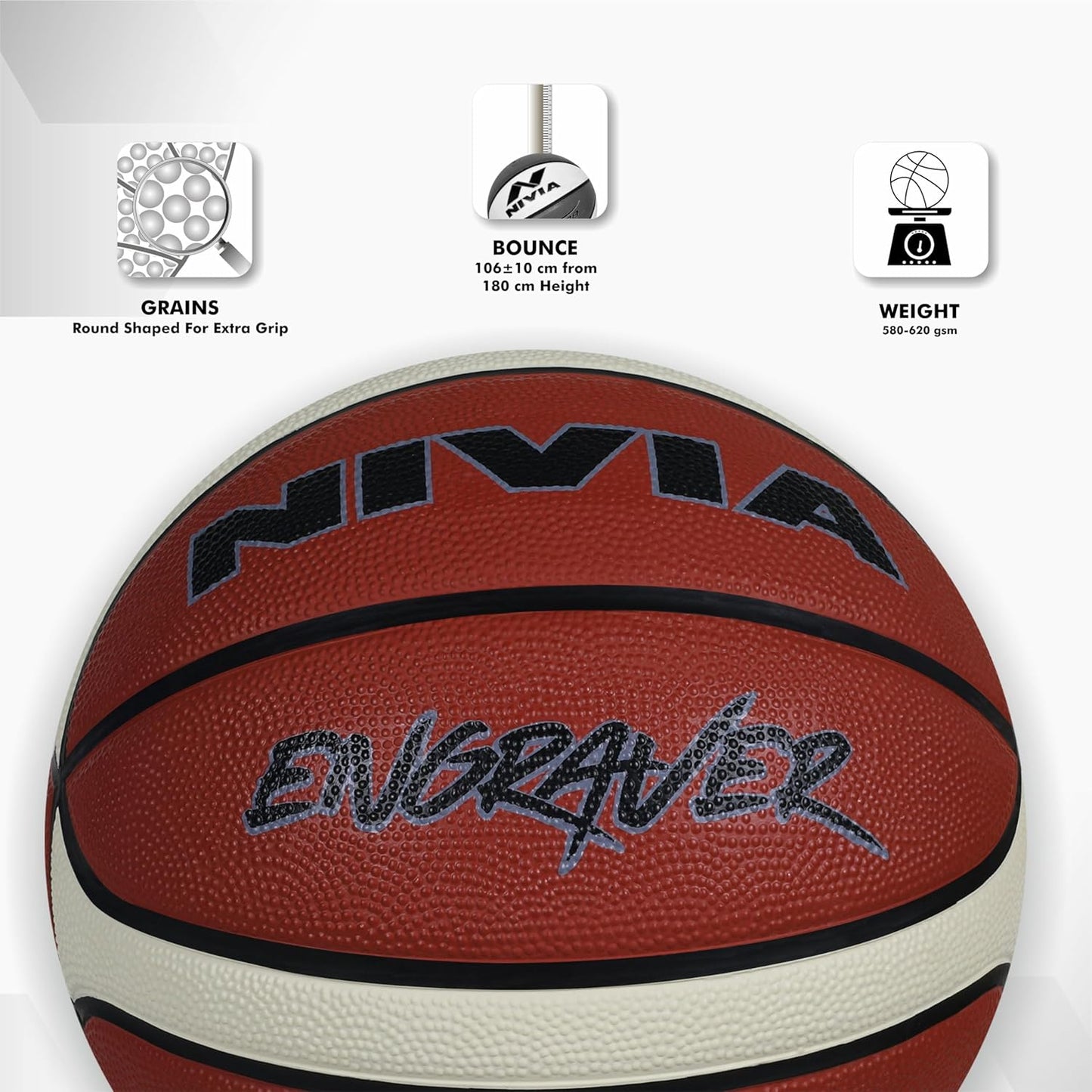 Nivia Engraver Basketball Size 5 - BFI Standard Rubber Basketball for Indoor &amp; Outdoor Play