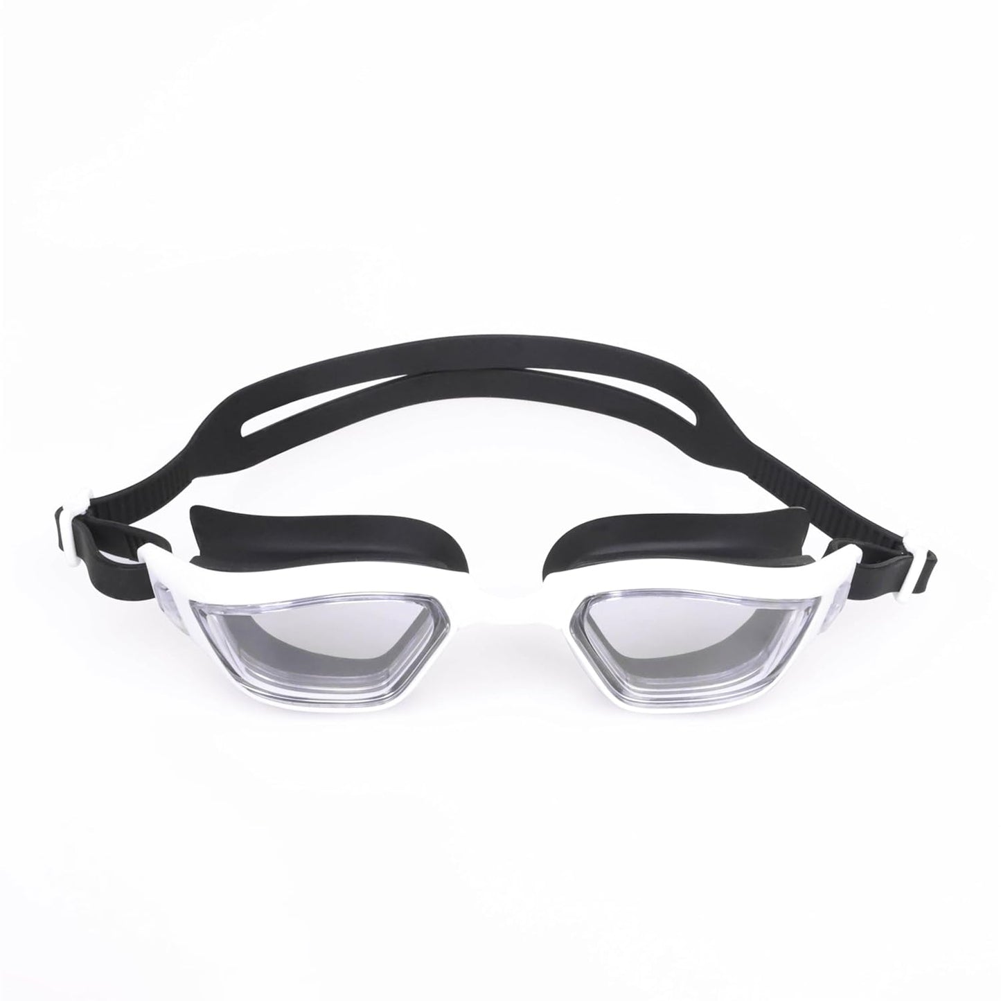 Nivia Visionz Swimming Goggles for Adults | Anti-Fog UV Protection Polycarbonate Clear Lens | Soft Silicone Strap | Comfort Fit Training Swim Goggles for Men & Women | Black/White