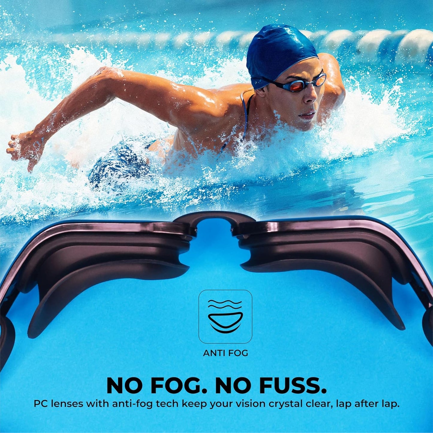 Nivia Sportz Swimming Goggles for Adults | Anti-Fog UV Protection Polycarbonate Lens | Adjustable 3-Size Nose Bridge | Soft Silicone Strap | Training Swim Goggles for Men & Women | White