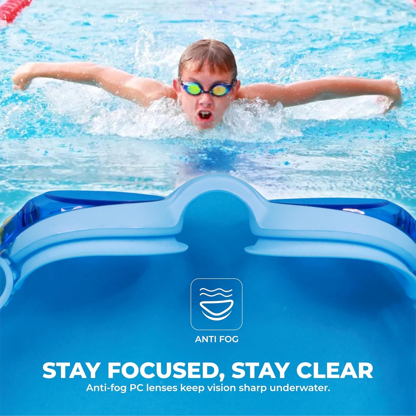 Nivia Scool Jr Swimming Goggles for Kids | Anti-Fog UV Protection | Polycarbonate Smoke Lens | Silicone Strap | Black