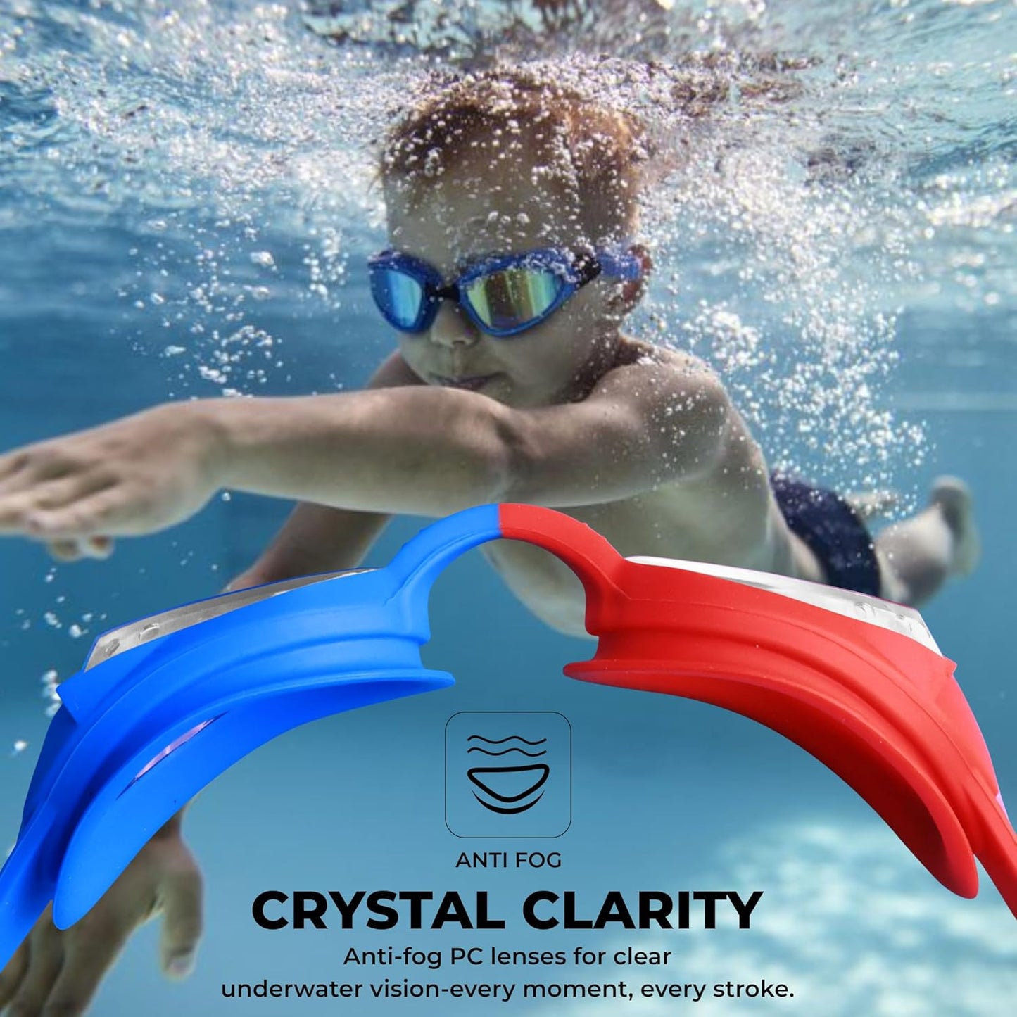 Nivia Kiddies Jr. 2.0 Swimming Goggles for Kids | Anti-Fog UV Protection | Adjustable Silicone Strap | Polycarbonate Lens | Pink/Blue