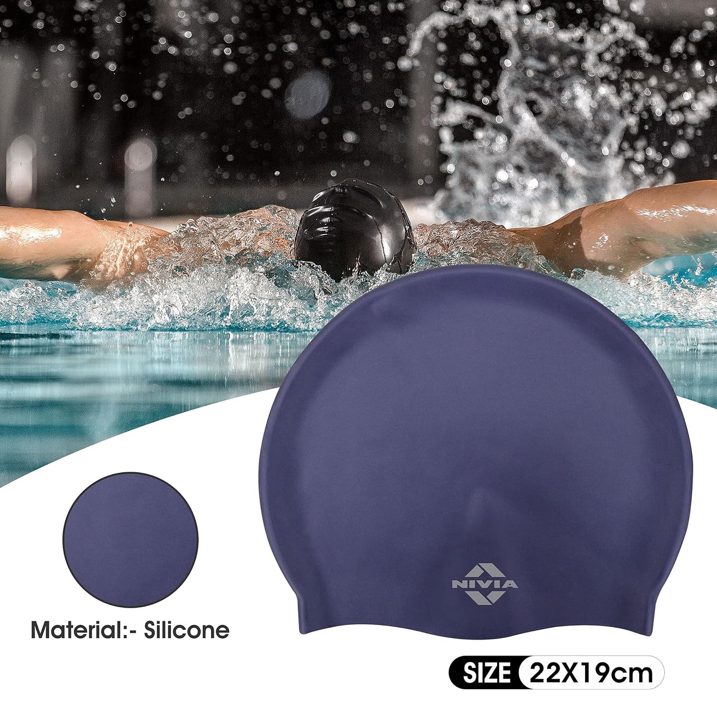 Nivia Classic Silicone Swimming Cap for Adults | Premium Stretch Silicone Swim Cap | Waterproof Hair Protection | Comfortable Unisex Swimming Cap for Men & Women | Black