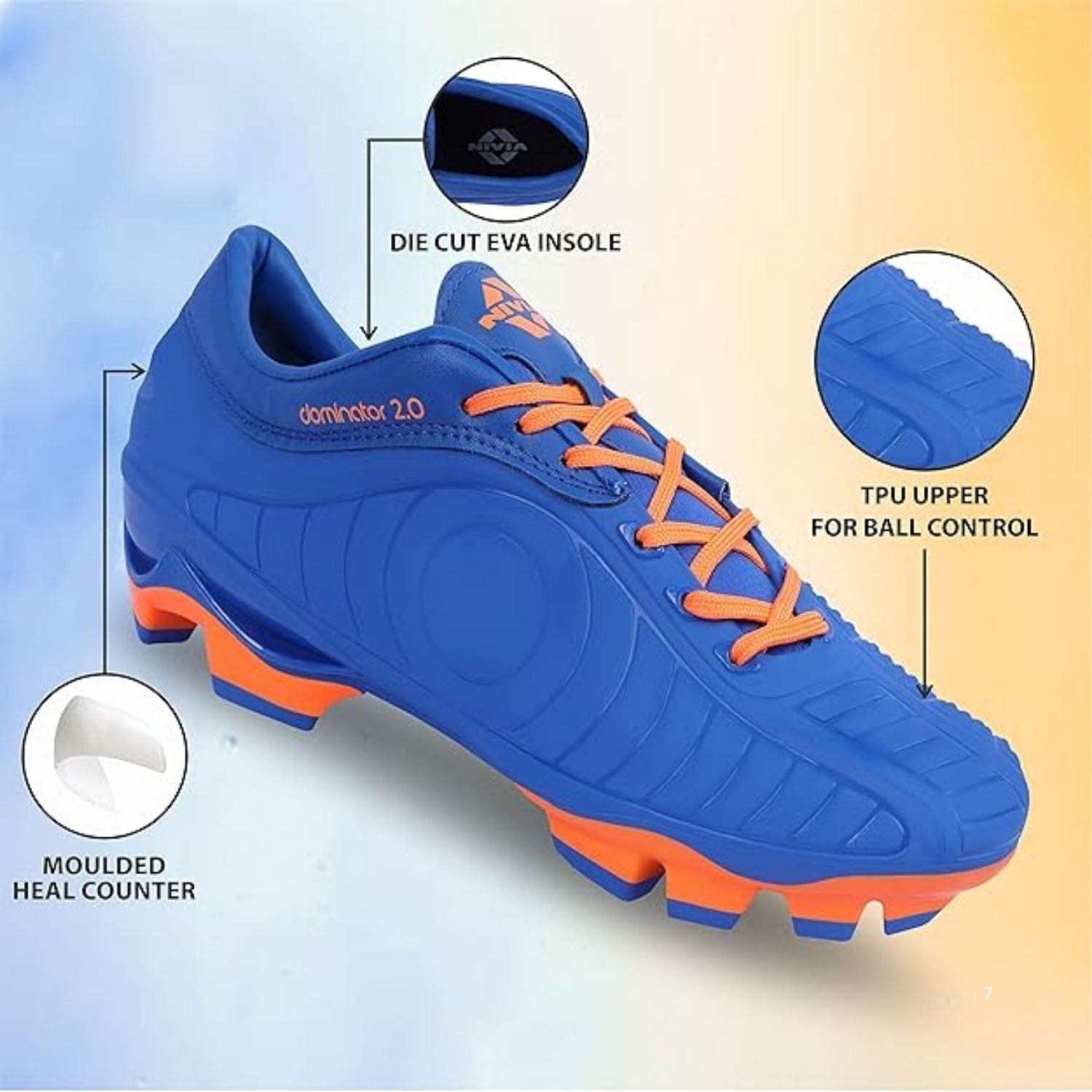 Nivia Dominator 2.0 Football Studs – Direct Injection Molding, Full TPU Construction, Cushioned EVA Insole | Lightweight, Durable, High-Traction for Firm & Wet Grounds - Best Price online Prokicksports.com