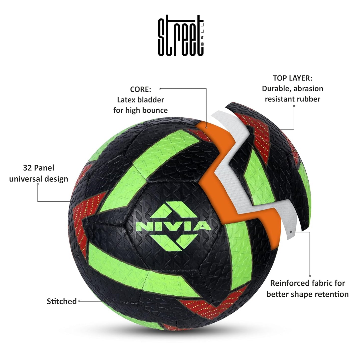 Nivia Street Football - 32 Panel Hand Stitched Training Ball | Hard Ground Football