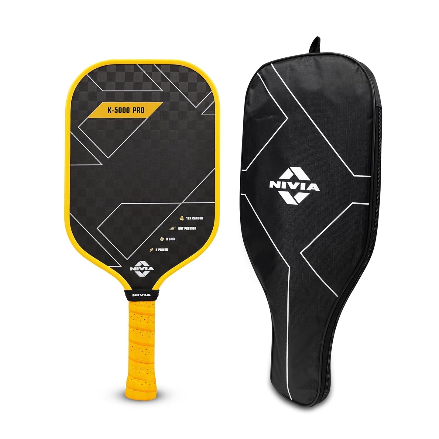 Nivia K-5000 PRO Pickleball Paddle - USAPA Approved 12K Carbon Surface with 16mm PP Core