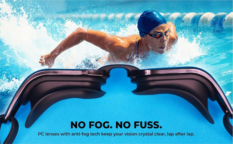 Nivia Sportz Swimming Goggles for Adults | Anti-Fog UV Protection Polycarbonate Lens | Adjustable 3-Size Nose Bridge | Soft Silicone Strap | Training Swim Goggles for Men & Women | White