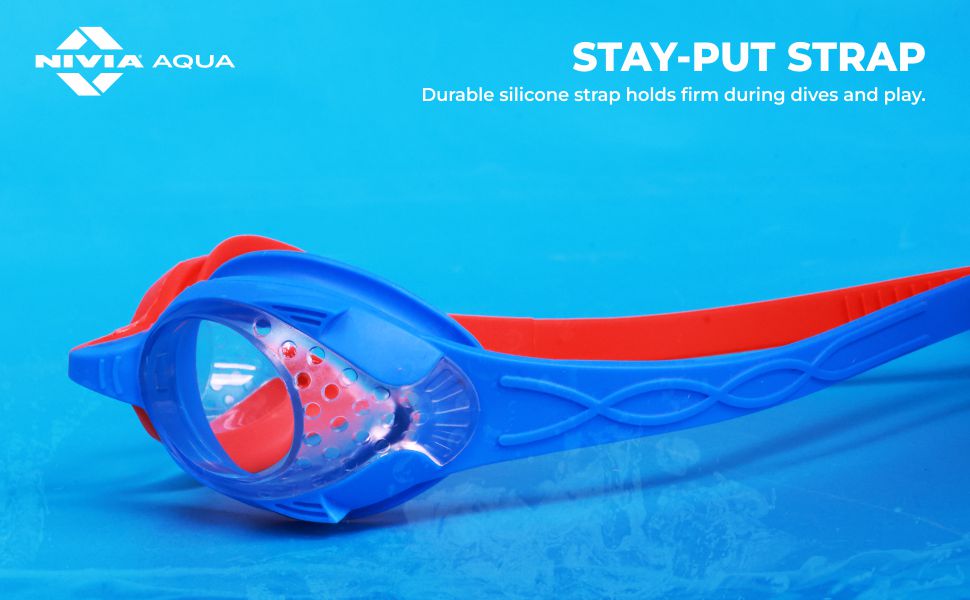Nivia Kiddies Jr. 2.0 Swimming Goggles for Kids | Anti-Fog UV Protection | Adjustable Silicone Strap | Polycarbonate Lens | Pink/Blue