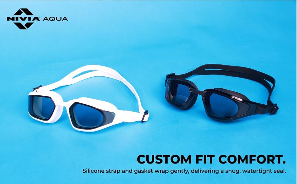 Nivia Sportz Swimming Goggles for Adults | Anti-Fog UV Protection Polycarbonate Lens | Adjustable 3-Size Nose Bridge | Soft Silicone Strap | Training Swim Goggles for Men & Women | White