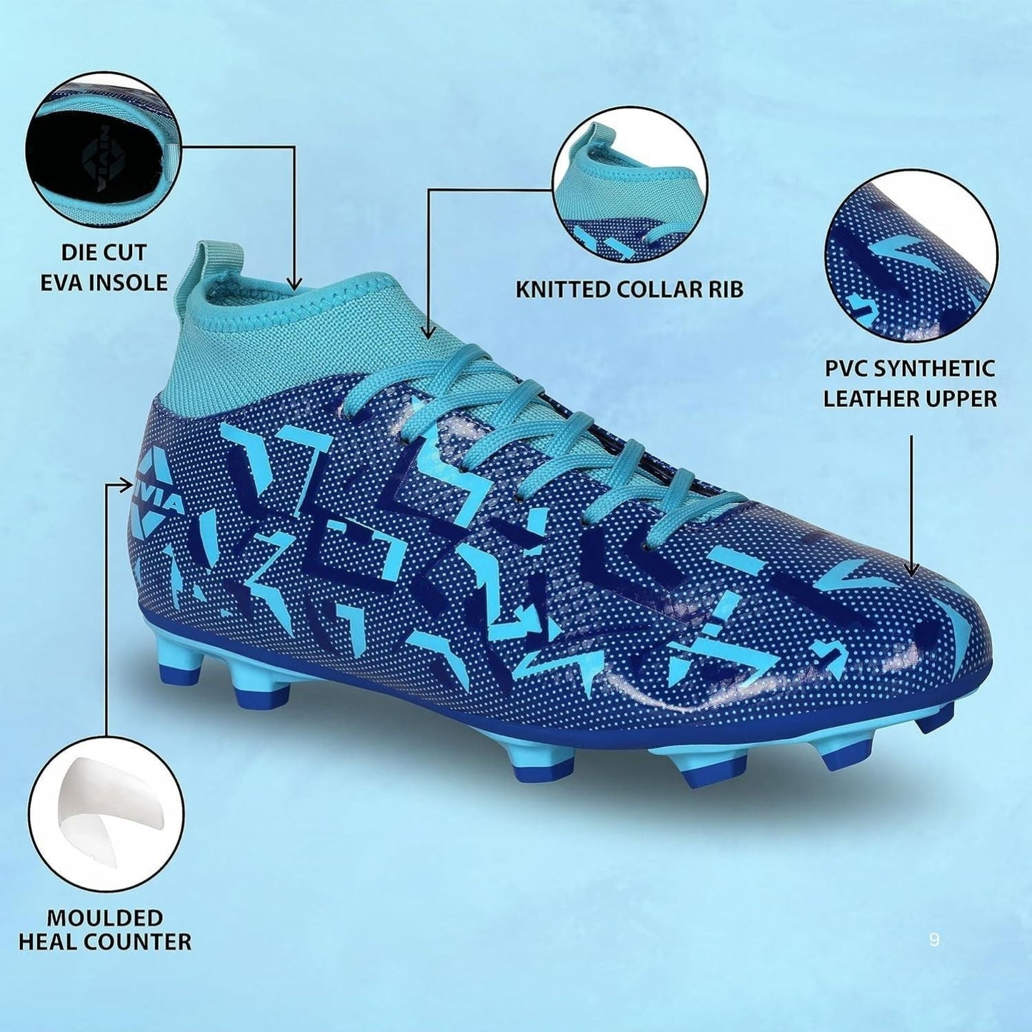 Nivia Encounter Pro 10.0 Football Shoes – Synthetic Leather Upper, TPU Stud Sole, Die-Cut EVA Insole | Lightweight Comfort, Grip & Durability for Hard Ground/Grass - Best Price online Prokicksports.com