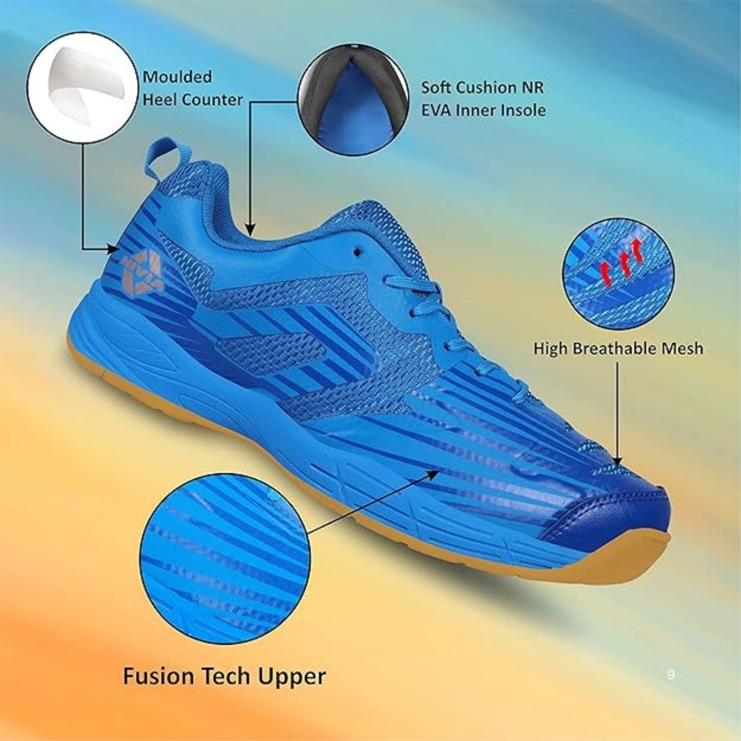 Nivia Super Court 2.0 Badminton Shoes – Mesh + TPU Upper, Duofoam Midsole, Non-Marking Rubber Outsole | Lightweight, Flexible Comfort & High Grip for Indoor Court Play - Best Price online Prokicksports.com