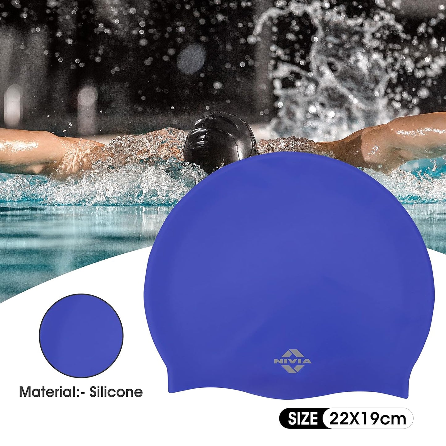 Nivia Classic Silicone Swimming Cap for Adults | Premium Stretch Silicone Swim Cap | Waterproof Hair Protection | Comfortable Unisex Swimming Cap for Men & Women | Black