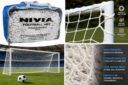 Nivia Football Goal Net (5605) White | Standard 24 x 8 ft Woven Silk Football Net | Weather Resistant