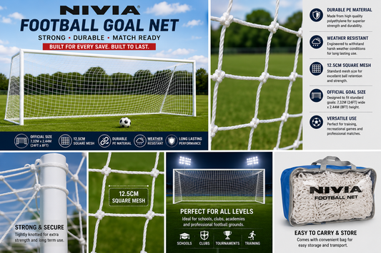 Nivia Football Goal Net | PE Material | Standard 24 × 8 ft Football Net | 12.5 cm Square Mesh | Weather Resistant