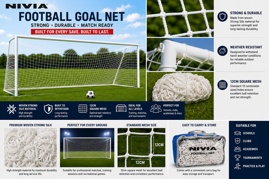 Nivia Football Goal Net | Strong Woven Silk | 12 cm Square Mesh | Weather Resistant Football Net