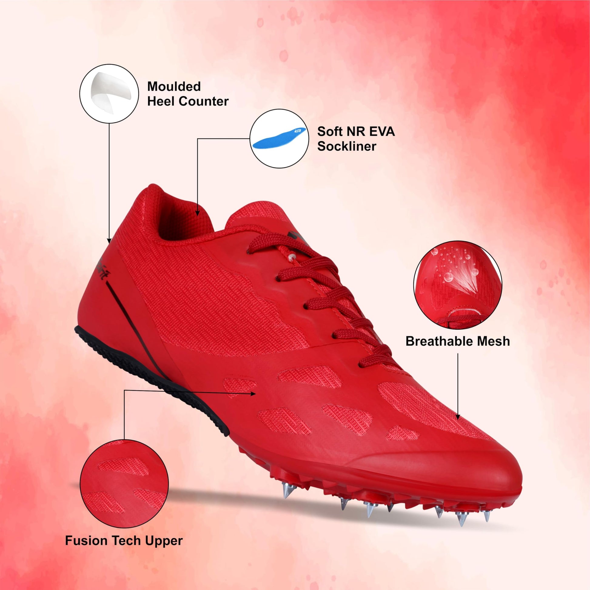 NIVIA Spirit 2.0 Track & Field Shoes | Lightweight Running Shoes with TPU Fusion Upper & Rapid Soleplate Technology - Best Price online Prokicksports.com