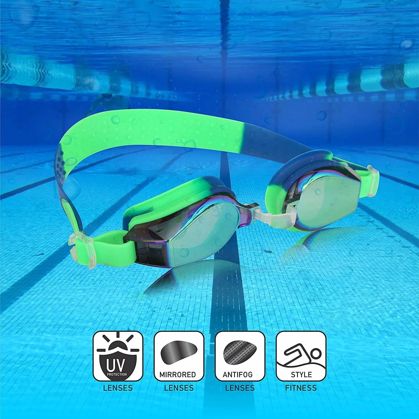 Nivia Splash Jr. 2.0 Swimming Goggles for Kids | Polycarbonate Anti-Fog UV Protection Lens | Adjustable 3-Size Nose Bridge | Soft Silicone Strap & Gasket | Training Swim Goggles for Boys & Girls