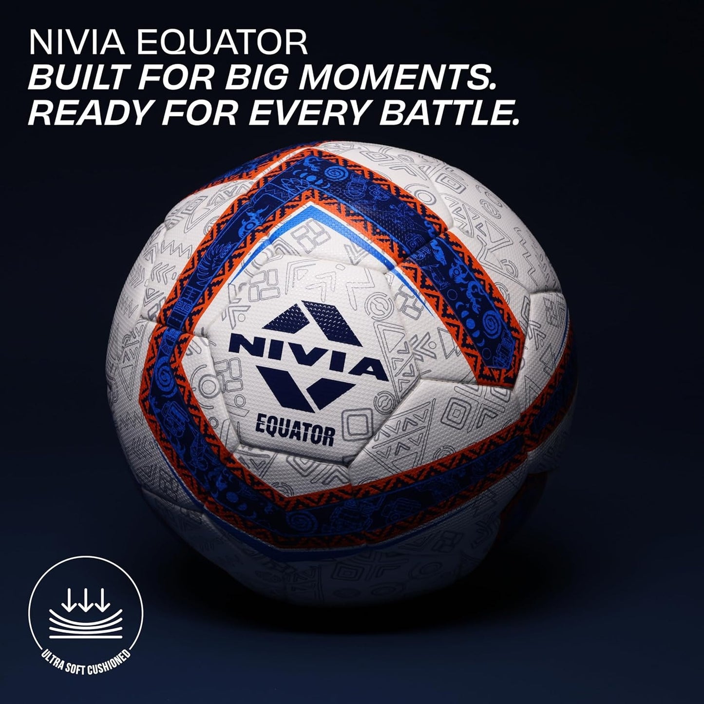 Nivia Equator Football, Match Ball, 32 Panels, Durable & Soft PU Leather Cover, Butyl Threadwounded Bladder, FIFA Quality, Made for Tournaments, to Play on Both Natural and Artificial Grass