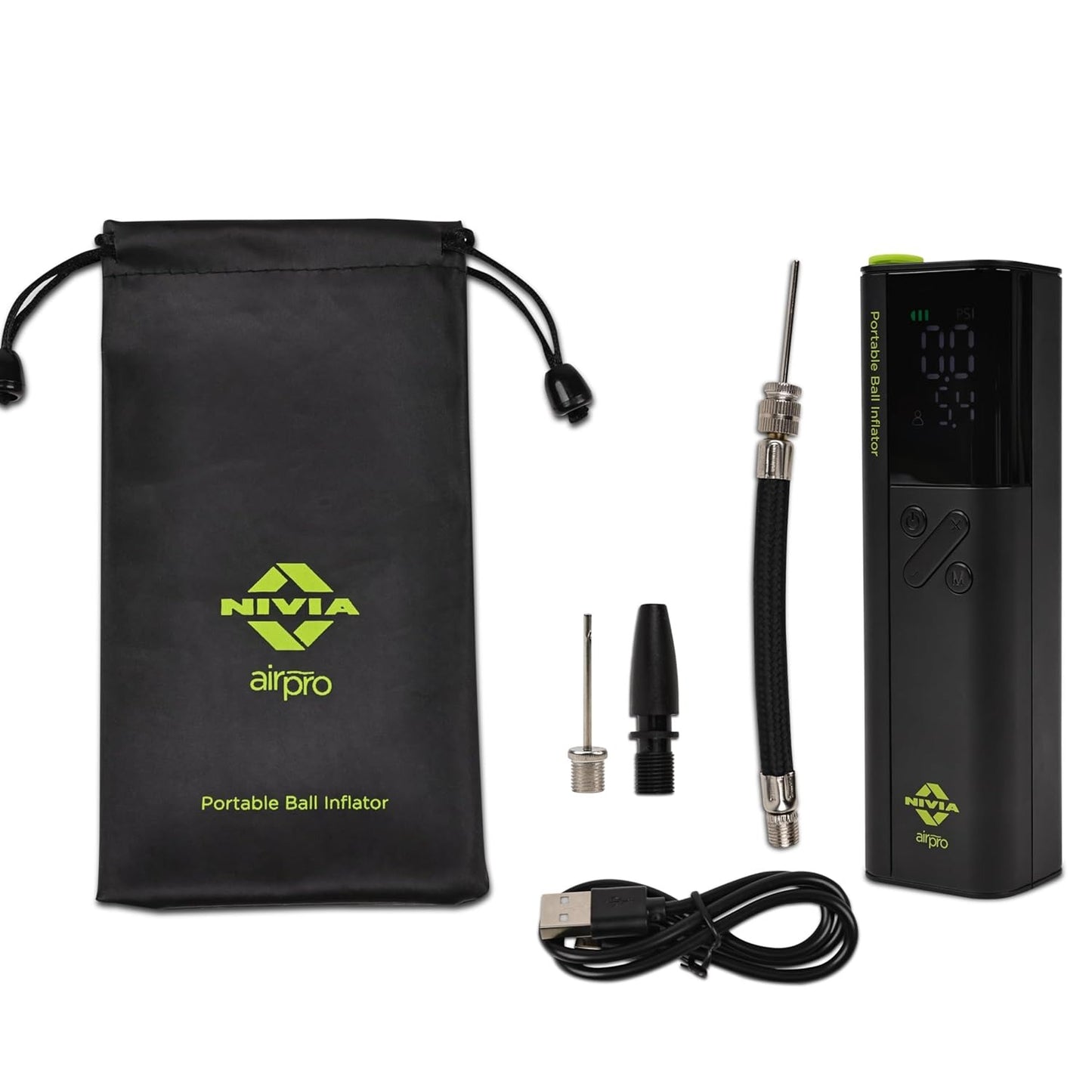 Nivia AirPro Portable Electric Ball Inflator - 18 PSI Digital Air Pump with USB-C Charging