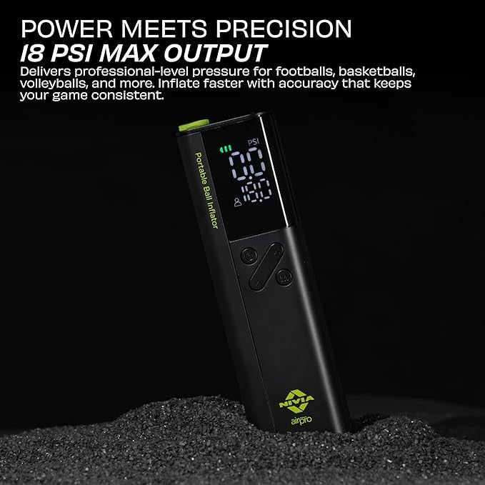 Nivia AirPro Portable Electric Ball Inflator - 18 PSI Digital Air Pump with USB-C Charging