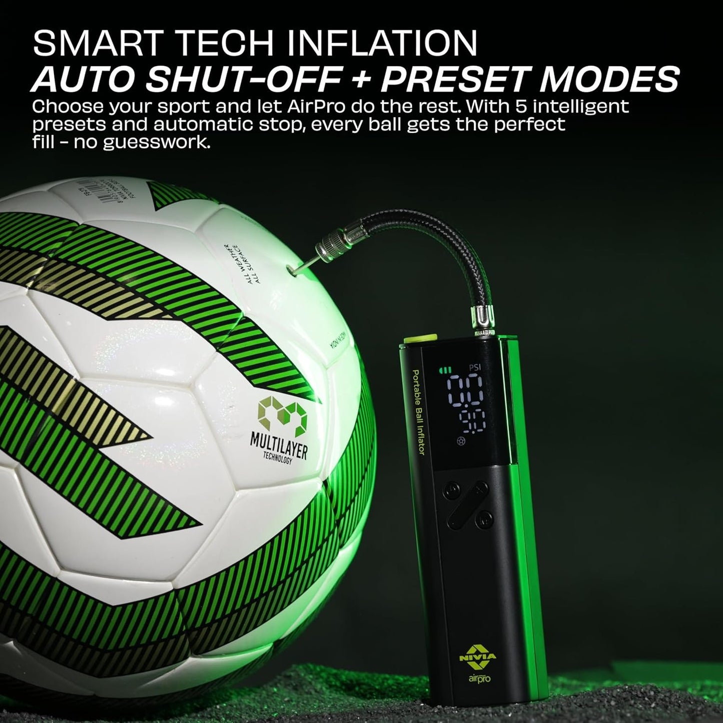 Nivia AirPro Portable Electric Ball Inflator - 18 PSI Digital Air Pump with USB-C Charging
