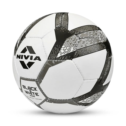 Nivia Black & White Football Size 4 - 32 Panel Training Ball | Rubberized Stitched Football