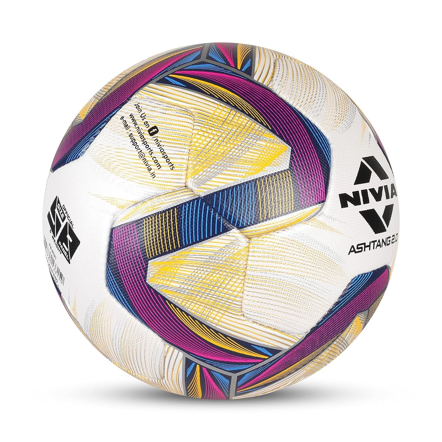 Nivia ASHTANG 2.0 Football, Match Ball, 8 Panels, Super Soft-Touch PU, Latex Bladder, FIFA Quality Pro, Made for Pro-Leagues, to Play on Both Natural and Artificial Grass (Size - 5, Multicolor)
