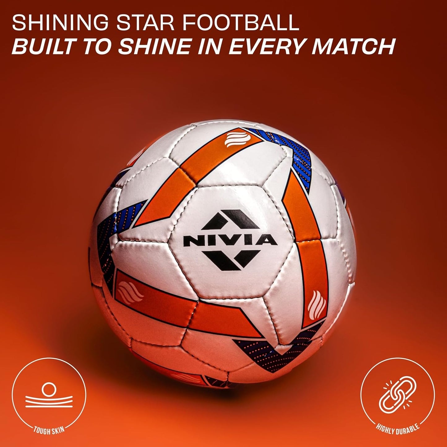 Nivia Shining Star Football, 32 Panel, Rubberized Stitched, to Play on Hard Ground Without Grass, Wet & Grassy Ground, Artificail Turf (Size - 5, Multicolor) Professional Football
