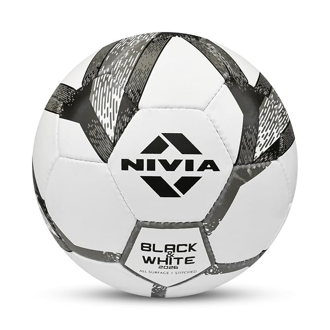 Nivia Black & White Football Size 4 - 32 Panel Training Ball | Rubberized Stitched Football