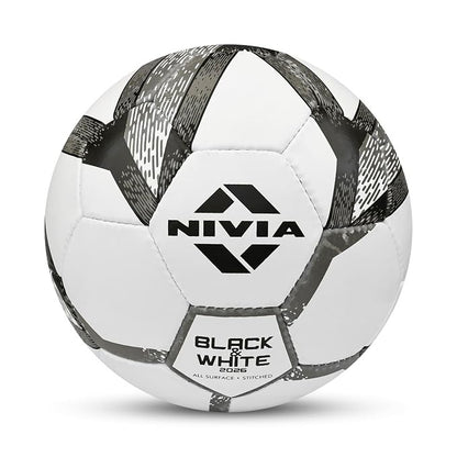 Nivia Black & White Football Size 4 - 32 Panel Training Ball | Rubberized Stitched Football