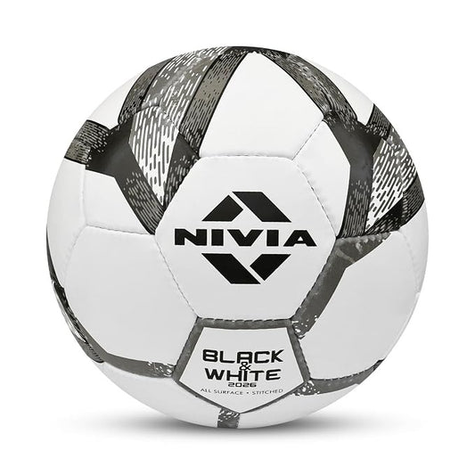 Nivia Black & White Football Size 4 - 32 Panel Training Ball | Rubberized Stitched Football