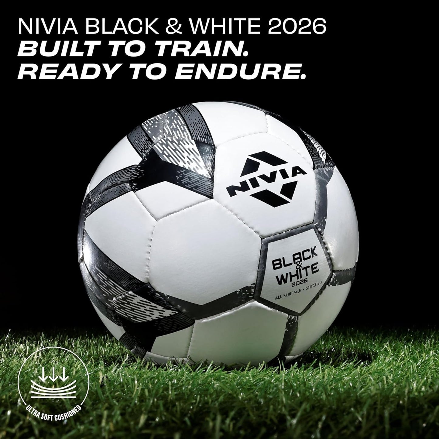Nivia Black & White Football Size 4 - 32 Panel Training Ball | Rubberized Stitched Football