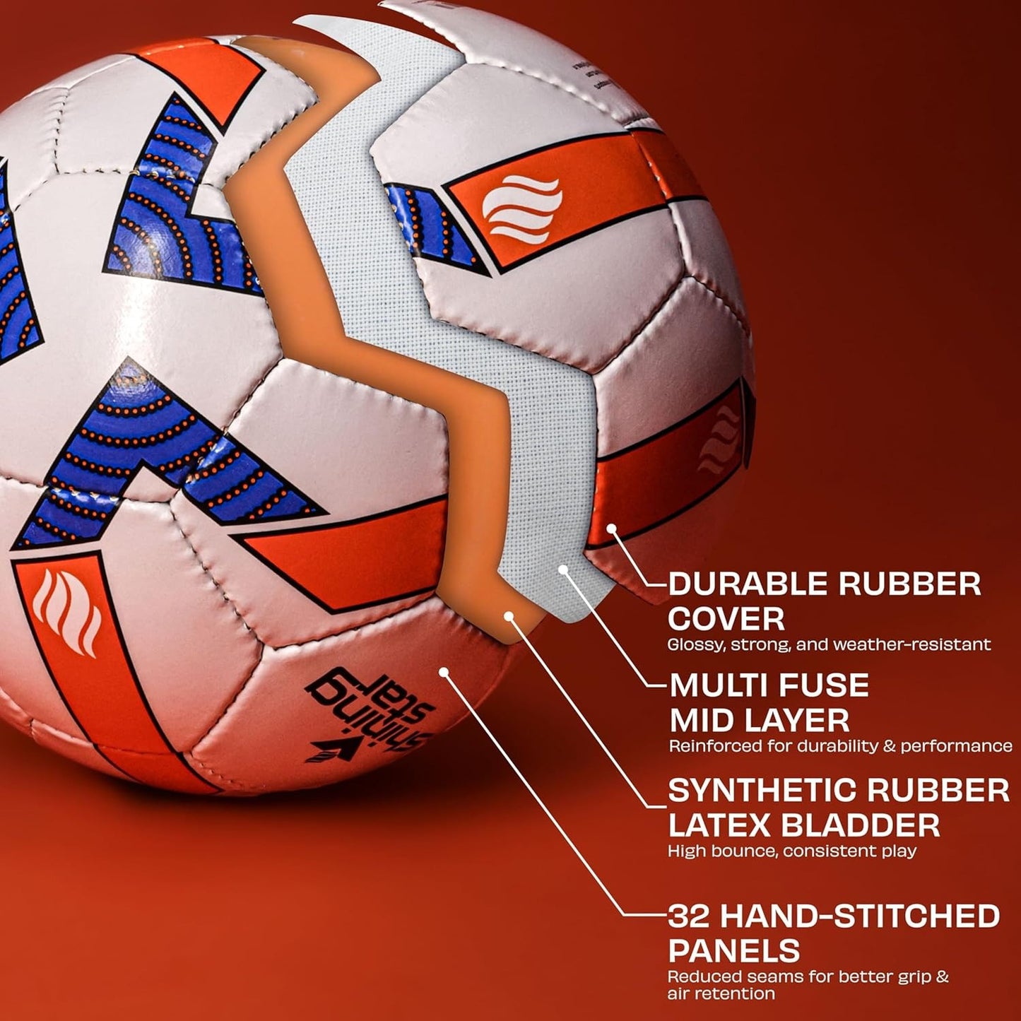 Nivia Shining Star Football, 32 Panel, Rubberized Stitched, to Play on Hard Ground Without Grass, Wet & Grassy Ground, Artificail Turf (Size - 5, Multicolor) Professional Football