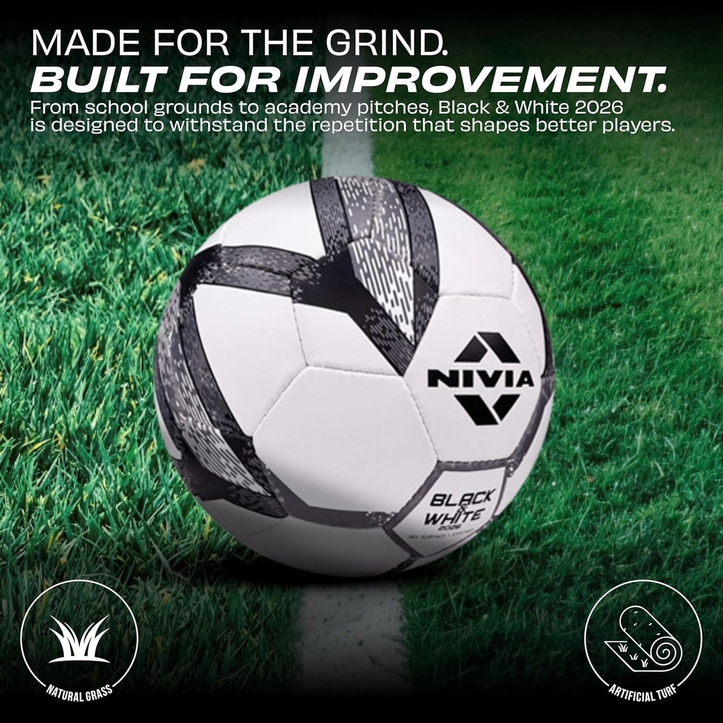 Nivia Black & White Football Size 4 - 32 Panel Training Ball | Rubberized Stitched Football