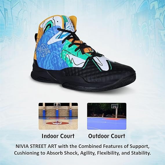 Nivia Street Art Basketball Shoes for Men - Mid Top Basketball Shoes with Duofoam Cushioning