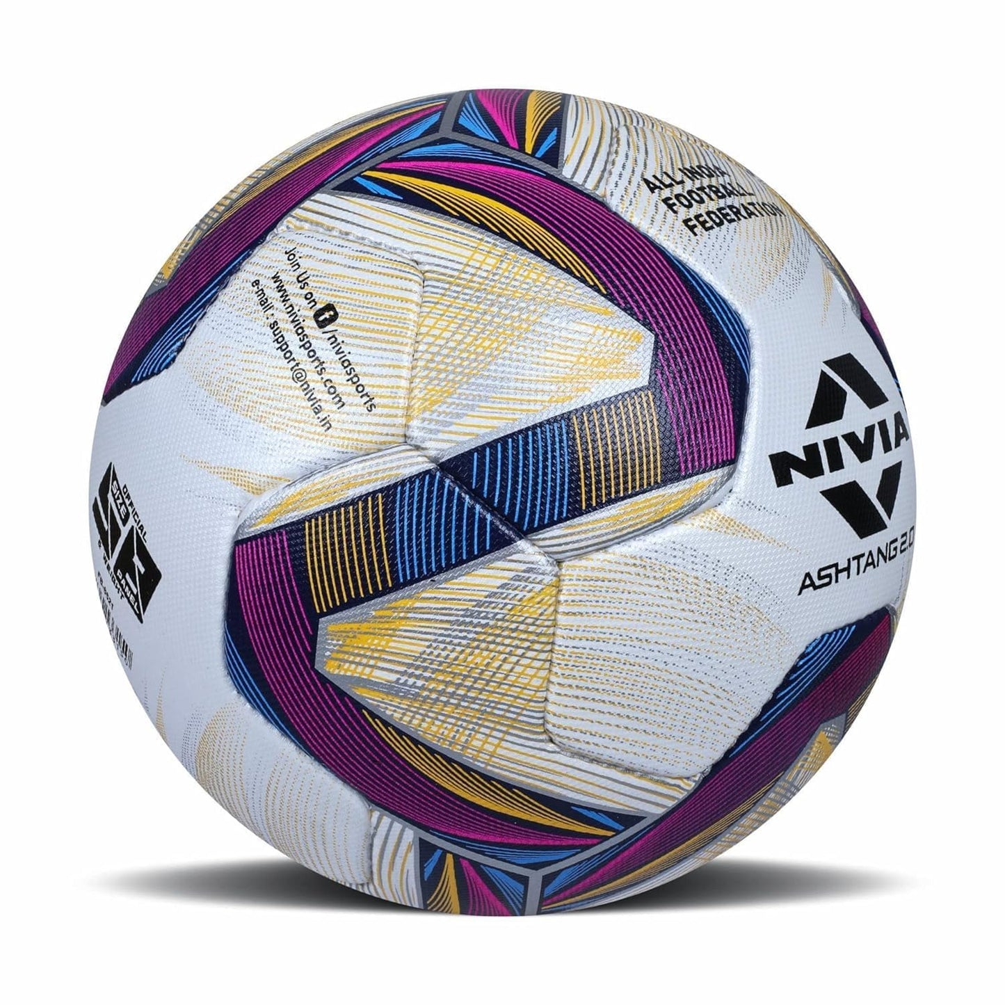 Nivia ASHTANG 2.0 Football, Match Ball, 8 Panels, Super Soft-Touch PU, Latex Bladder, FIFA Quality Pro, Made for Pro-Leagues, to Play on Both Natural and Artificial Grass (Size - 5, Multicolor)