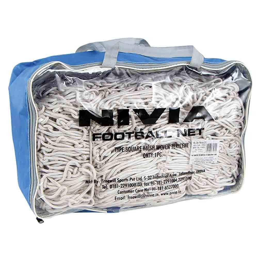 Nivia Football Goal Net (5605) White | Standard 24 x 8 ft Woven Silk Football Net | Weather Resistant