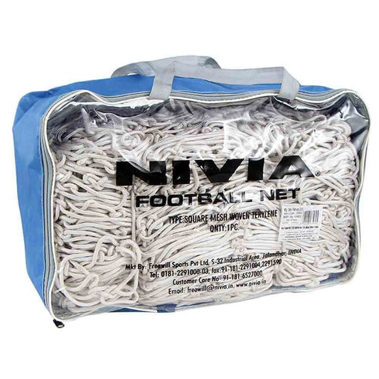 Nivia Football Goal Net (5605) White | Standard 24 x 8 ft Woven Silk Football Net | Weather Resistant