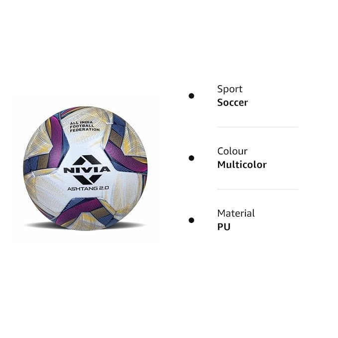 Nivia ASHTANG 2.0 Football, Match Ball, 8 Panels, Super Soft-Touch PU, Latex Bladder, FIFA Quality Pro, Made for Pro-Leagues, to Play on Both Natural and Artificial Grass (Size - 5, Multicolor)