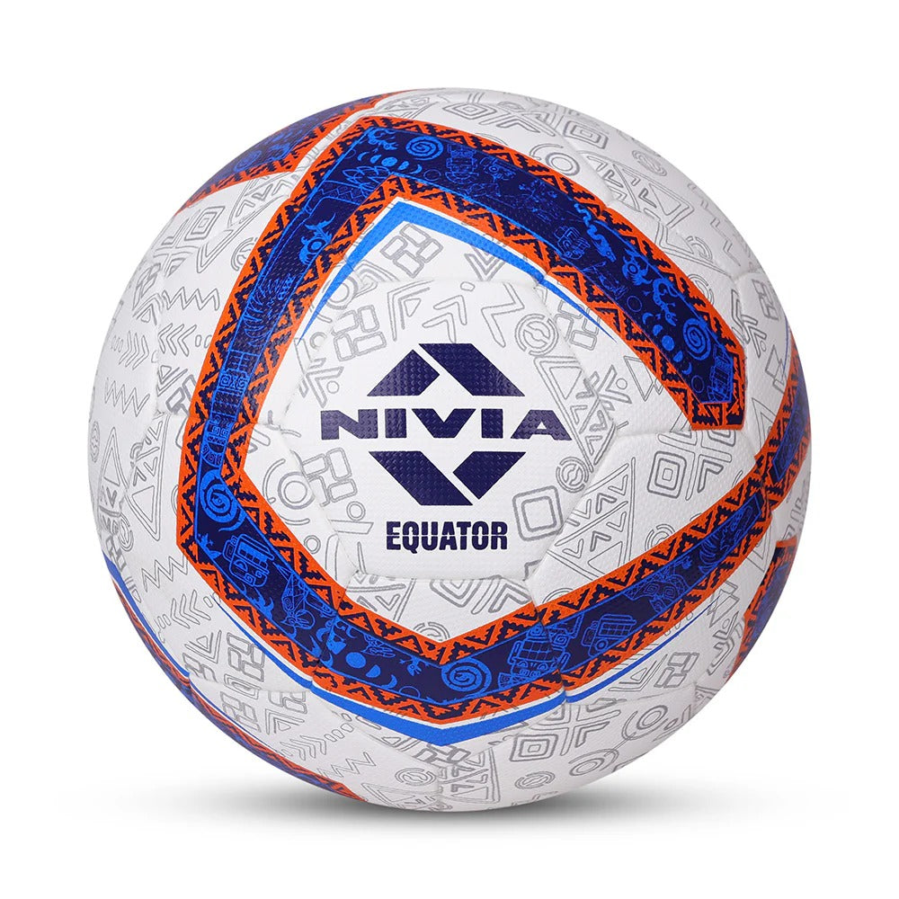 Nivia Equator Football, Match Ball, 32 Panels, Durable & Soft PU Leather Cover, Butyl Threadwounded Bladder, FIFA Quality, Made for Tournaments, to Play on Both Natural and Artificial Grass
