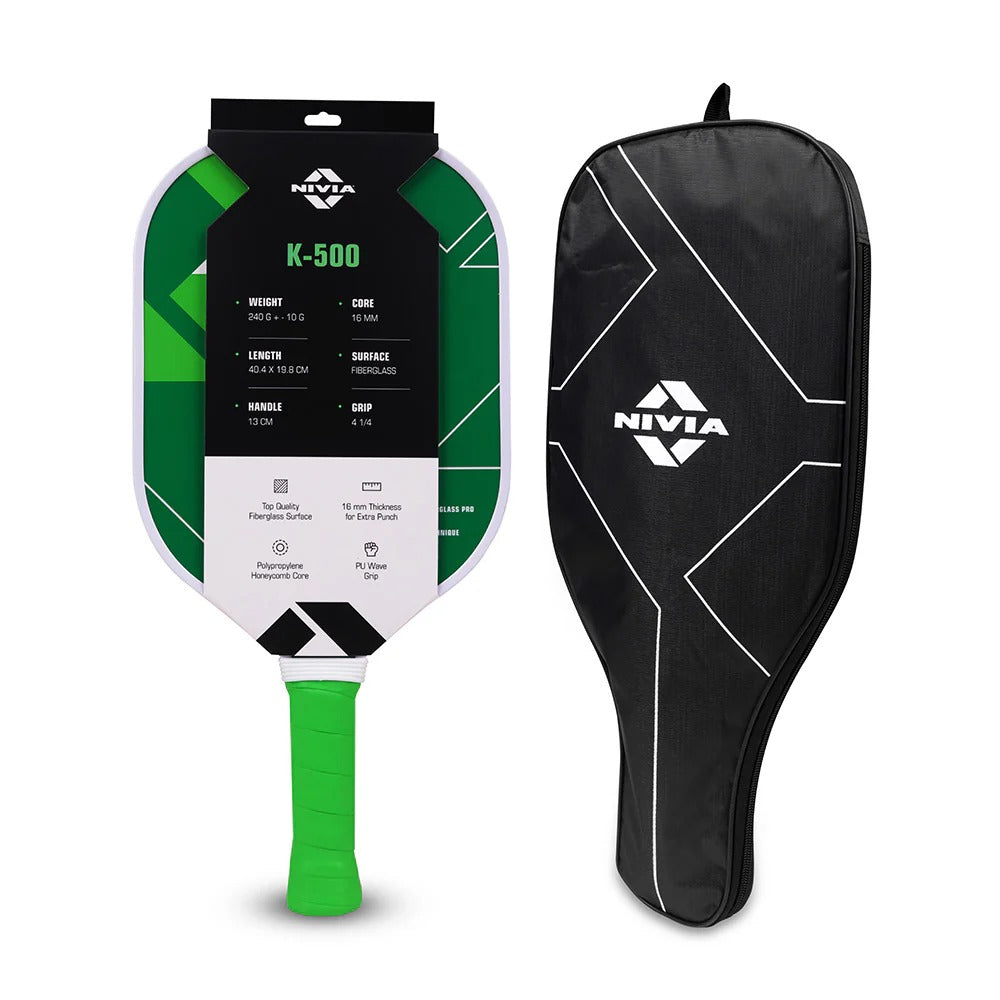 Nivia K-500 Pickleball Paddle - Fibreglass Surface with Cushion Grip & Paddle Cover