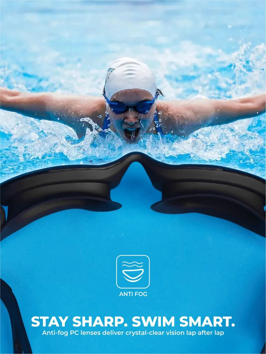 Nivia Visor Swimming Goggles for Adults | Anti-Fog UV Protection Polycarbonate Lens | Full Silicone Comfort Fit | Professional Training Swim Goggles for Men & Women | White